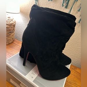 Black Velvet Slouchy Knee High Boots